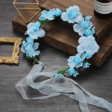 1件女款花卉頭飾 波西米亞風仿真花冠 新娘婚禮海灘度假拍照道具 伴娘髮飾 - 淺藍色 - 查看 5