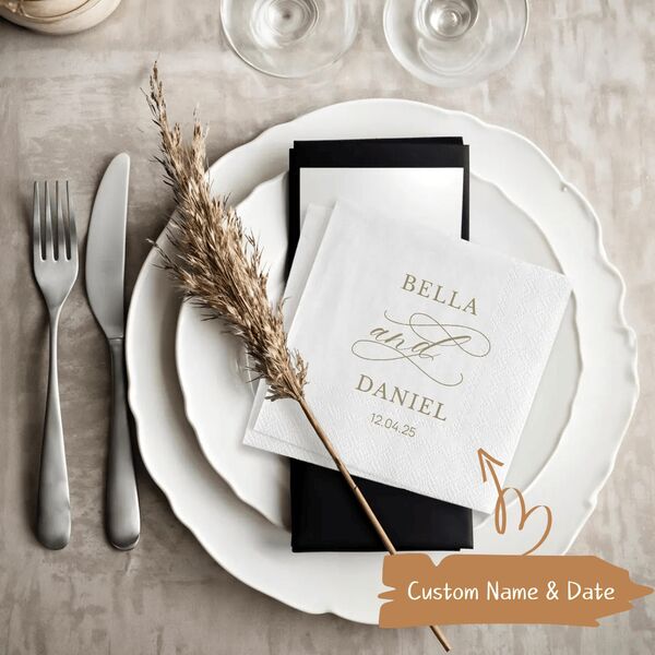 20-500 Pcs Custom Wedding Napkins, 3-Ply Personalized Cocktail Napkins For Engagement, Anniversary And Bachelorette, Suitable For Couple, Lovers, Romantic Decor, Disposable Beverage/Dessert Napkins For Table Decorations, Custom Rehearsal Dinner Napkins