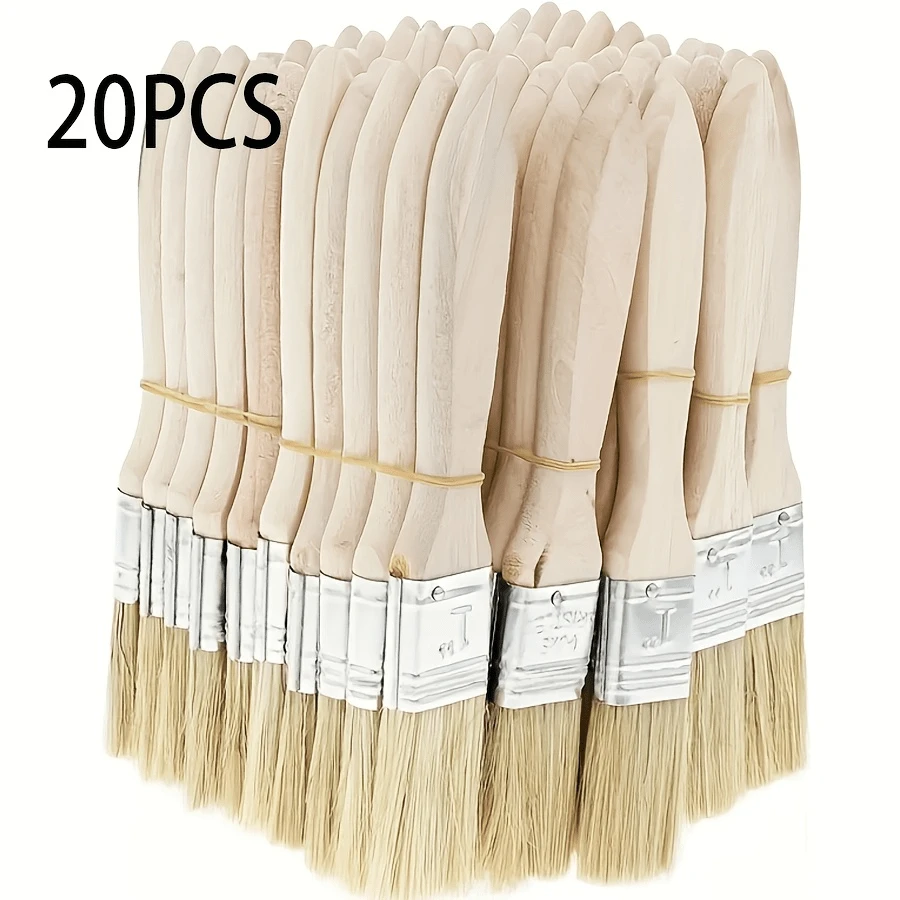 猪鬃油漆刷，多用途刷子，规格：1 英寸，扁平刷套装，可重复使用的合成猪鬃油漆刷，带葫芦柄，可用于绘画、染色、上光、粘合和 DIY 家庭修理工具。, 返校, 学校用品 - 均碼 - 查看 1