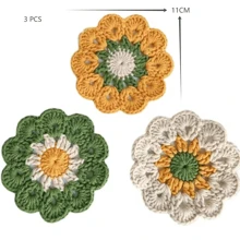 Cute Flower Cup Mat/Placemat, Crochet Heat Insulation Pad, Handmade Yarn Bowl Crochet Set