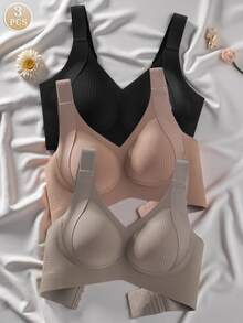 3pcs/Set Women Minimalist Casual & Comfortable Underwear, Full Cup Adjustable Support Bras To Prevent Sagging - Multicolor - View 2