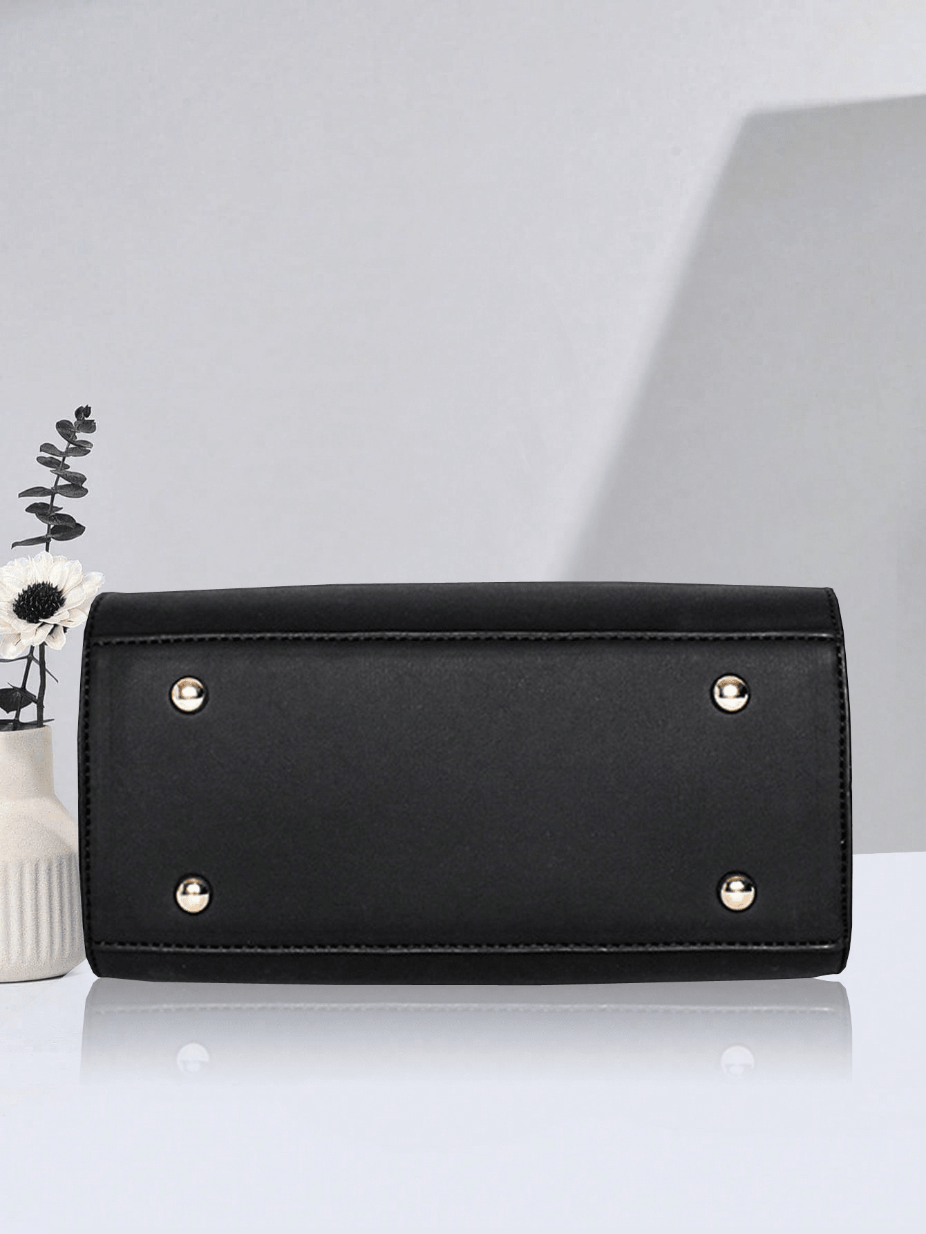 مجموعة محفظة وحقيبة يد بلون أحادي من الجلد الصناعي...