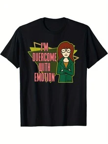 Camiseta "I'm Overcome With Emotion" de Mademark X Daria - Camiseta de manga corta de algodón puro con diseño interesante, suave y transpirable, adecuada para todas las temporadas, cómoda, casual y deportiva - Negro - Ver 1