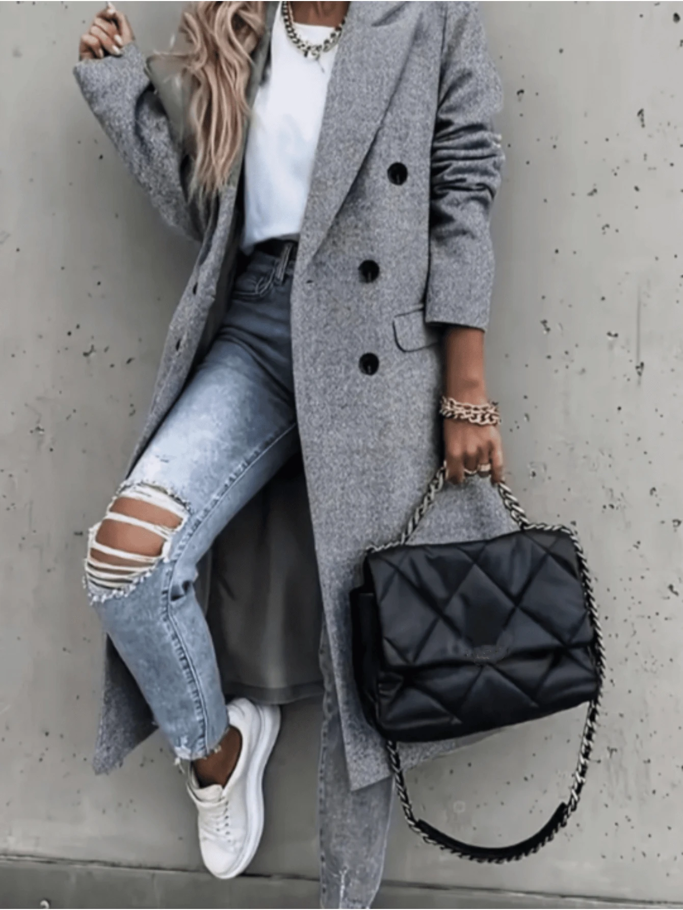 New Women Double Breasted Simple Design Trench Coat, Casual Long Sleeve Jacket