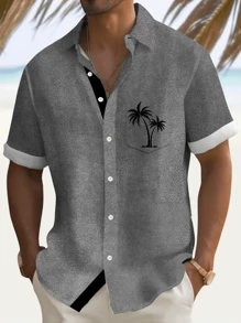 Plus Size Men's Palm Tree Print Short Sleeve Casual Shirt
