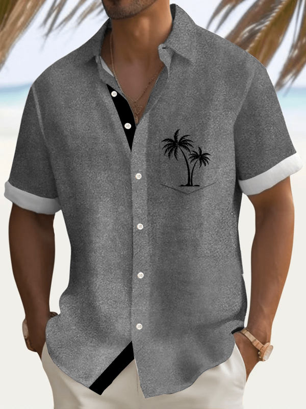 Plus Size Men's Palm Tree Print Short Sleeve Casual Shirt