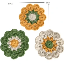 Cute Flower Cup Mat/Placemat, Crochet Heat Insulation Pad, Handmade Yarn Bowl Crochet Set