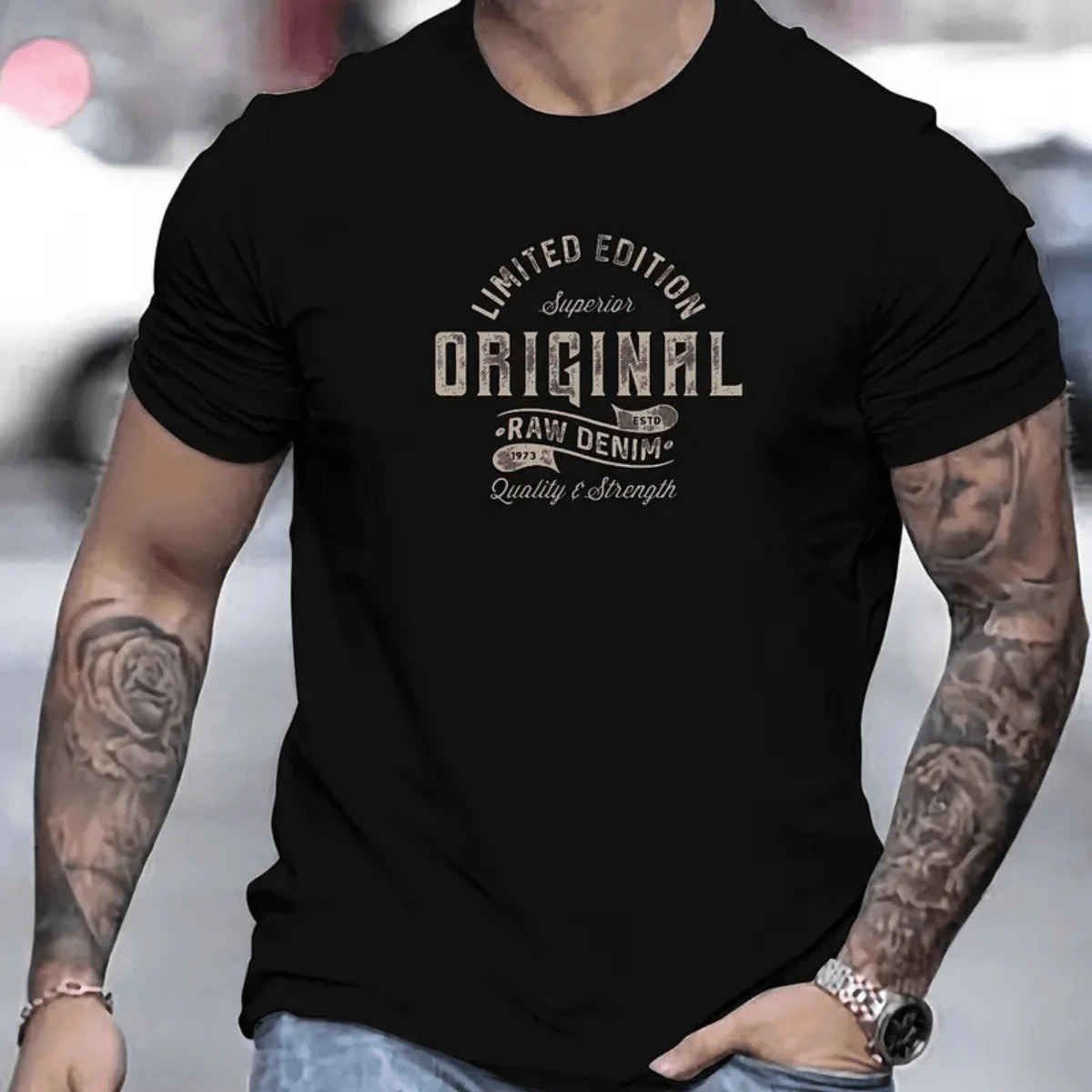 Men's Basic Cotton T-Shirt - 100% Cotton, Crew Neck, Slight Stretch, Solid Color, Regular Fit, Knit Fabric, Casual Summer T-Shirt With ORIGINAL Print - màu đen - Xem 1