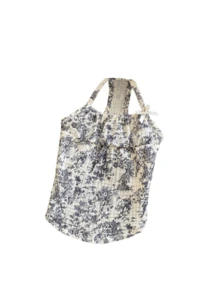 带蝴蝶结和蓝色花朵的纱布透气吊带睡衣，适合小型犬和猫的宠物衣服，春夏家居服 - 黑色 - 查看 4