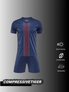 2-Pack Kids' Custom Soccer Jersey Set – Personalized Name & Number, Quick-Dry Moisture-Wicking Paris Short Sleeve T-Shirt + Shorts – Football Club Style Sports Gift. Halloween, Thanksgiving, Christmas And New Year Gifts - Navy Blue - View 2