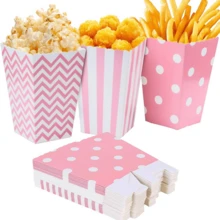 30/10 bolsas de papel para palomitas de maíz de color rosa, envases para aperitivos, dulces, bolsas de rayas para palomitas de maíz para noche de cine, fiesta de cumpleaños, Navidad - Caja de palomitas de maíz - Ver 6