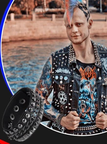 Yanxyad 1/4 części Punk Spiked Studded Bransoletki Punk Leather Rivets Bransoletka Mankiet Dla Mężczyzn, Bransoletka Ze Skóry PU Czarne Bransoletki Mankiet Wielowarstwowe Plecione Bransoletki Bransoletka Gothic Punk Dla Mężczyzn I Kobiet