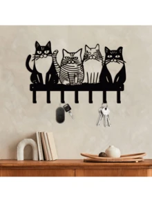 Cute Cat Themed Metal Wall Hooks, Perfect For Towels, Coats, And Keys, Ideal Gift For Cat Lovers, Versatile Home Decor, Suitable For Thanksgiving And Christmas, Contemporary Style, No Power Required Room Decor Bedroom Decor Wall Decor - Black - View 1