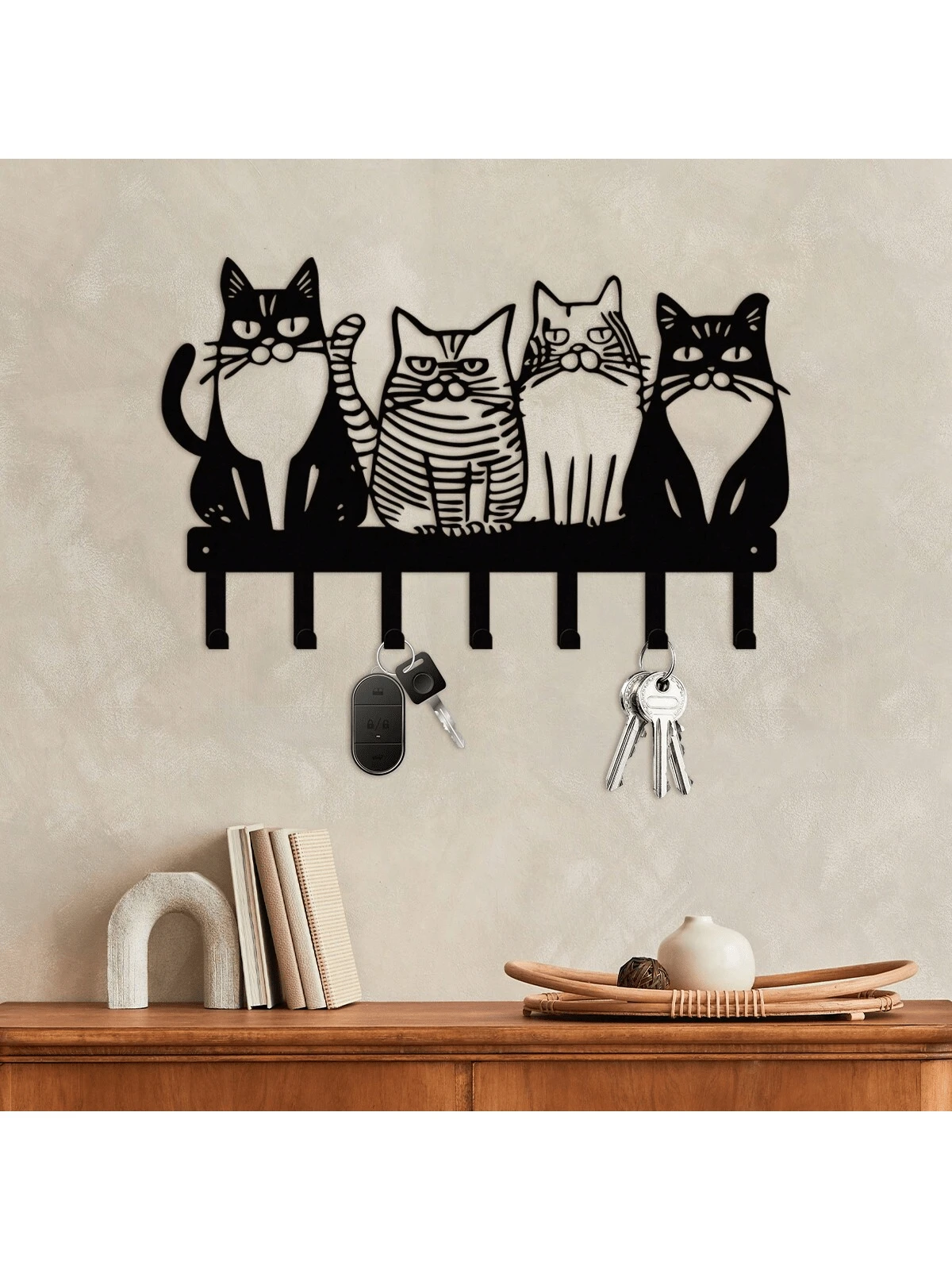 Cute Cat Themed Metal Wall Hooks, Perfect For Towels, Coats, And Keys, Ideal Gift For Cat Lovers, Versatile Home Decor, Suitable For Thanksgiving And Christmas, Contemporary Style, No Power Required Room Decor Bedroom Decor Wall Decor - Black - View 1