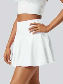 Fustă de tenis plisată pentru femei (cu pantaloni scurți) - Fustă sport 2 în 1 pentru alergare, fustă sport roz pentru yoga și fitness pentru femei cu buzunare, croială confortabilă