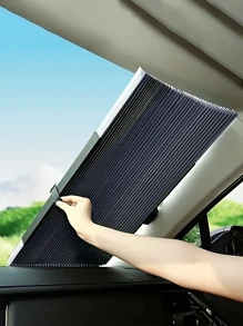 1pc Retractable Car Sunshade - UV Protection, Heat Insulation, Easy To Paste And Install, Aluminum Material, Ideal For Front Windshield, Foldable Car Sunscreen, Heat & UV Resistant, Anti-Scratch, Retractable Car Windshield Sunshade Curtain