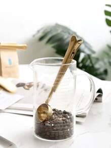 2-in-1 Edelstahl Kaffeelöffel & Klemmen Set, goldene Küchenaccesoires, Cafe Espresso Dekoration Schulanfang