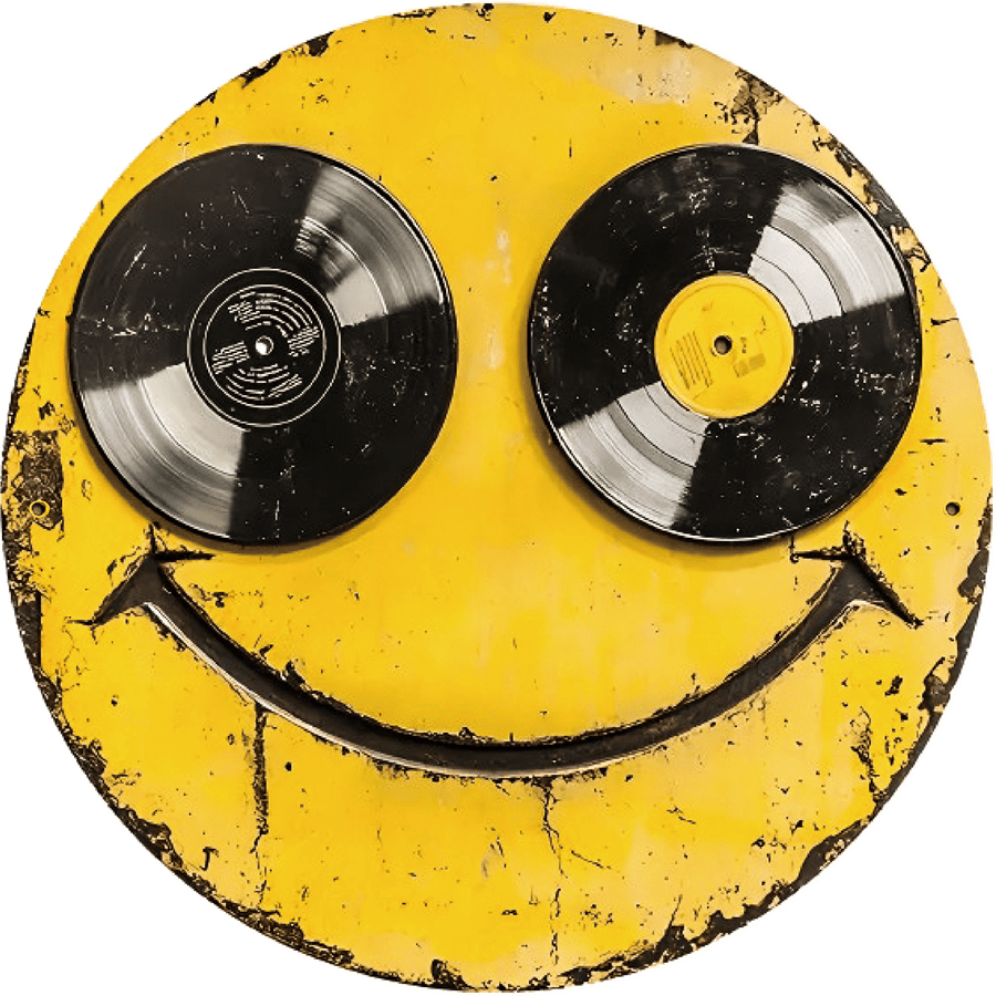 Room Decor 1pc, Smiling Face Vinyl Record Wall Art, 8x8inch (20x20cm) Metal Sign, UV & Scratch Resistant, Pre-Drilled For Easy-Hanging, Indoor/Outdoor Decor For Home, Cafe & Office