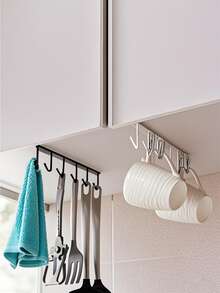 1PC 铁挂钩，6 个挂钩/12 个挂钩，马克杯、咖啡杯、杯架、厨房工具、帽子、围巾收纳架，适用于厨房吧台、咖啡吧台、衣柜和橱柜下使用