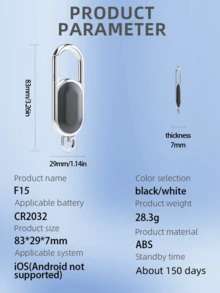 1 件 Airtag 钥匙扣定位器兼容 Apple 系统，内置钥匙扣，全球 GPS 防丢失报警定位器追踪器适用于老年人、钱包、钥匙、包、宠物，迷你精确定位器 - 远程查找，一键设备呼叫，持久耐用（通用 CR2032 纽扣电池），仅兼容 IOS