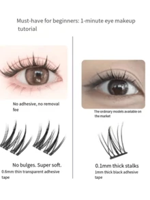 1 pièce de faux cils de tournesol à double pointe sans tige, faux cils de cluster unique de fée de dessin animé pour débutants, auto-adhésifs