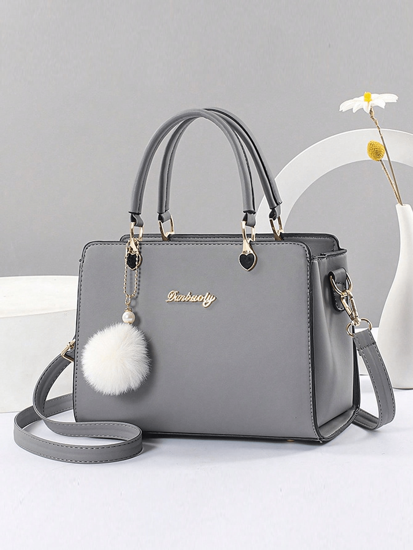 مجموعة محفظة وحقيبة يد بلون أحادي من الجلد الصناعي...