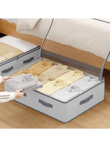 1pc/2pcs/3pcs Foldable Under Bed Storage Bags, Large Capacity Storage Containers With Transparent Window And Reinforced Handle, Non-Woven Fabric Zipper Organizer Bags For Clothes, Blankets, Quilts