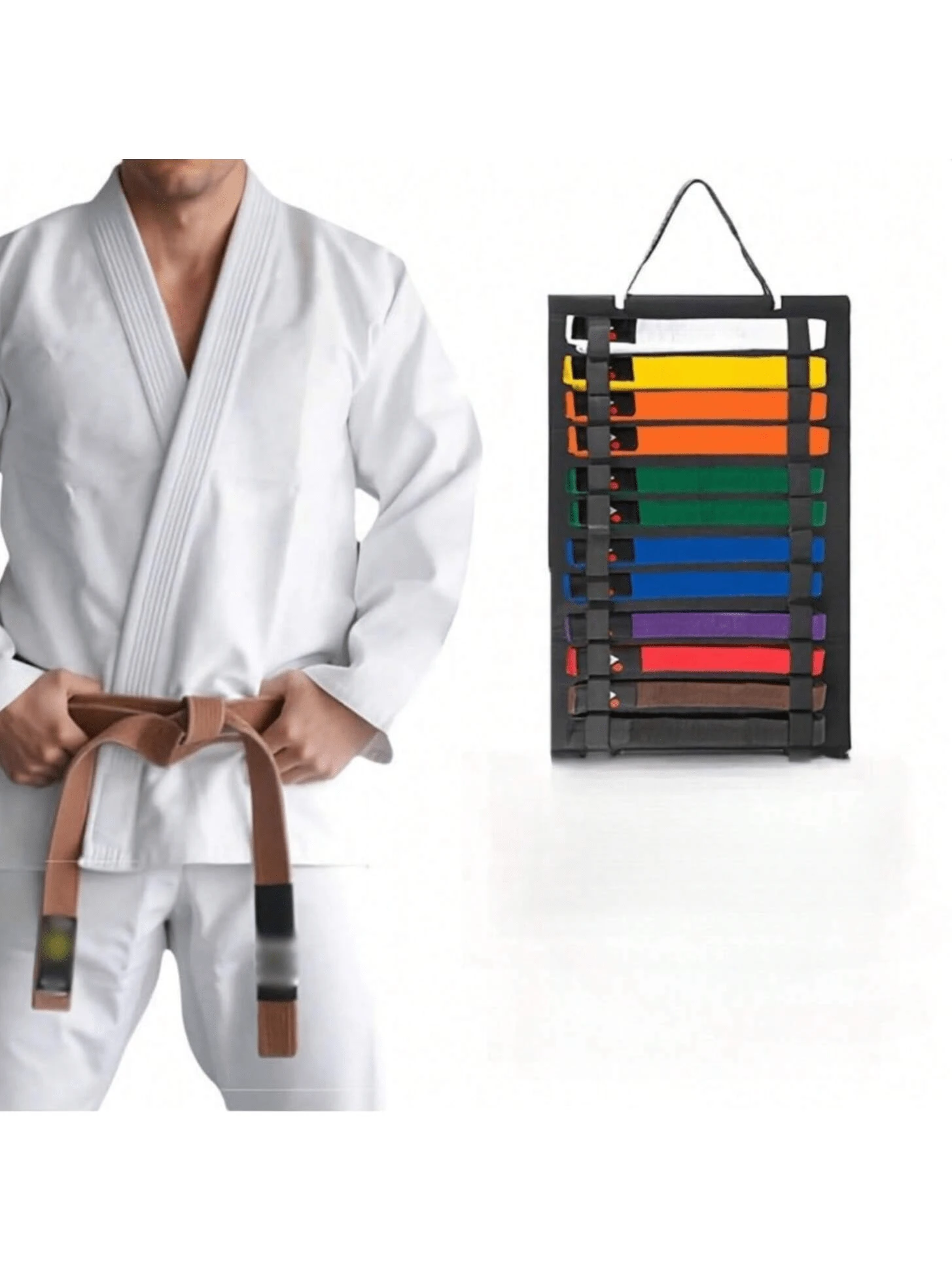 رف حائطي لتنظيم أحزمة فنون القتال، رف عرض محمول لأحزمة الكاراتيه مع علاق الكؤوس، رف عرض خفيف لأحزمة التايكوندو، مناسب لمتعلمي الفنون القتالية