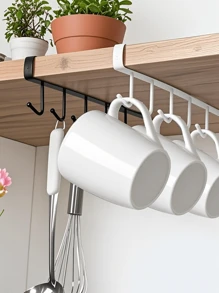 1 pièce crochet en fer, 6 crochets/12 crochets, tasses, tasses à café, porte-tasses, ustensiles de cuisine, chapeaux, écharpes Racks de rangement, convient pour une utilisation sous les bars de cuisine, les bars à café, les armoires et les meubles, idées de pendaison, cadeaux parfaits, crochets décoratifs