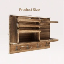 Soporte de pared para llaves, organizador de llaves y correo de madera maciza para pared, perchero de 8 ganchos para llaves para entrada, pasillo, dormitorio, decoración rústica para el hogar - 8 ganchos - Ver 3