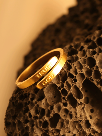 1pc 18K Stainless Steel Double-Layer Adjustable Ring With Engraved Simple Minimalist Design