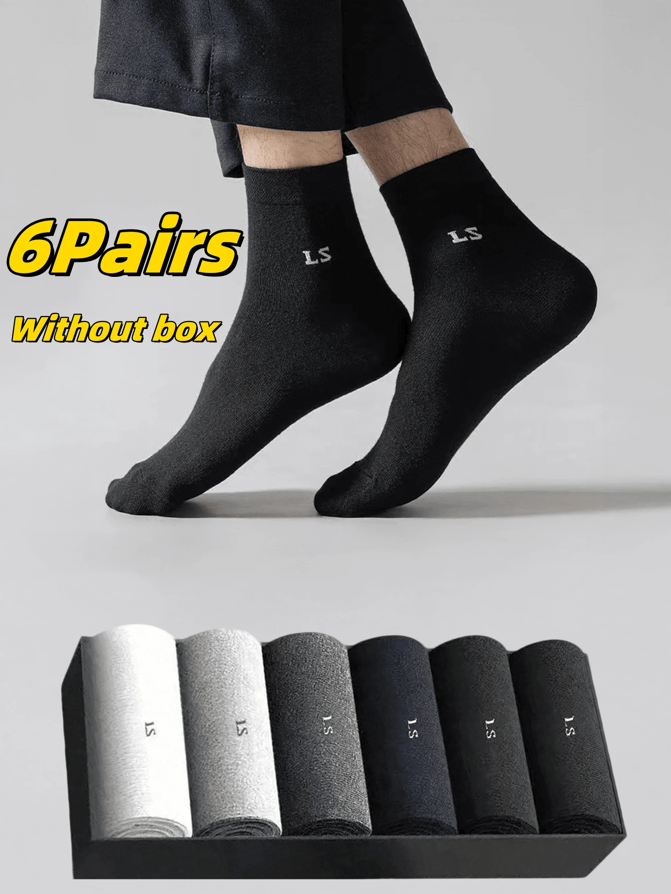 6 Pairs Men's Mid-Calf Socks, Odor Control, Moisture Wicking, Breathable, Comfortable & Versatile, Premium Business Crew Socks For Summer - Multicolor - View 1