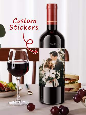 4-9 Etiquetas personalizadas para botellas de vino para boda - Decoración de boda personalizada - Adhesivas. Regalo personalizado - Para él ella - Regalo favor de fiesta. Pegatinas personalizadas a prueba de agua para el Día de San Valentín, Halloween, Navidad, Día de la Independencia, Acción de Gracias.