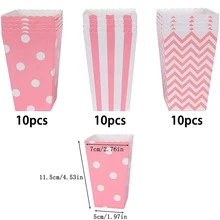 30/10 bolsas de papel para palomitas de maíz de color rosa, envases para aperitivos, dulces, bolsas de rayas para palomitas de maíz para noche de cine, fiesta de cumpleaños, Navidad - Caja de palomitas de maíz - Ver 3