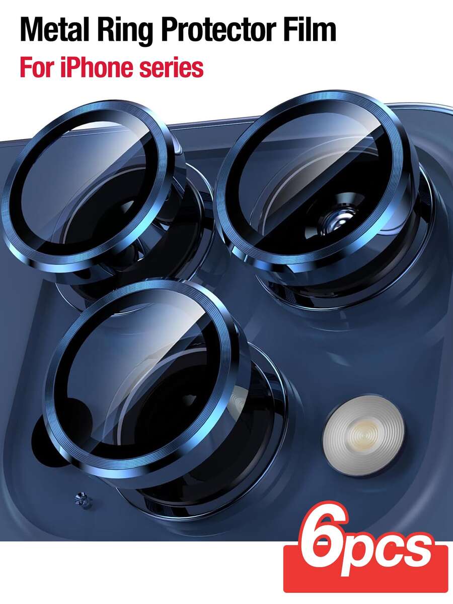 Yezodawee 6片装防刮超清钢化玻璃摄像头镜头保护膜 - 兼容 16（6.1英寸）和16 Plus（6.7英寸），9H钢化玻璃金属独立指环保护壳，高清透明，兼容 17 Pro Max/17 Pro/17 Air/17/15 Pro Max、14 Plus、13、12、11、15 Pro、15 Plus、14 Pro - 完美贴合，兼容手机壳（6片装，蓝色） - 6pcs Blue - 查看 1