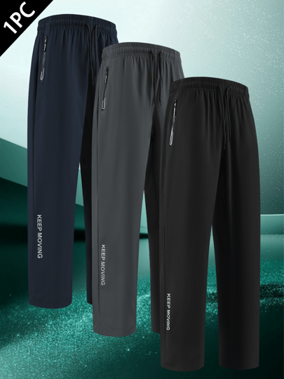 1 Pair Of Men's Fashionable Outdoor Sport Pants, With Unique Side Prints As Decoration, Practical Zippered Pockets, Comfortable Elastic Design, To Support Dynamic Sports. Suitable For Outdoor Activities, Travel, Fitness, Daily Wear, Outings, Home, And Dining Out.