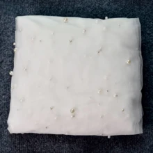 1 mạng che mặt dài đính ngọc trai giả màu trắng được trang trí dày đặc, thích hợp cho đám cưới, nhà thờ, sàn diễn thời trang, tiệc chiêu đãi và các dịp khác, phụ kiện cưới cô dâu - Màu be - Xem 5