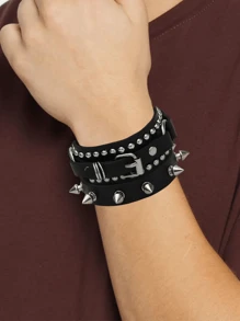 Yanxyad 1/4 części Punk Spiked Studded Bransoletki Punk Leather Rivets Bransoletka Mankiet Dla Mężczyzn, Bransoletka Ze Skóry PU Czarne Bransoletki Mankiet Wielowarstwowe Plecione Bransoletki Bransoletka Gothic Punk Dla Mężczyzn I Kobiet