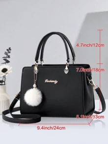 2 件/1 件女士纯色手提包和钱包套装，带 PU 皮革和毛球饰物，拉链开合，母亲节/情人节礼物，优雅女士手提包、单肩包、斜挎包、大容量手提包 - 彩色 - 查看 5