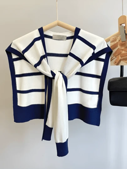 1pc Women's New Knitted Striped Shawl Cardigan, Lightweight Summer Office Air Conditioning Room Neck Protector Bolero For Dress