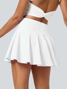 Fustă de tenis plisată pentru femei (cu pantaloni scurți) - Fustă sport 2 în 1 pentru alergare, fustă sport roz pentru yoga și fitness pentru femei cu buzunare, croială confortabilă