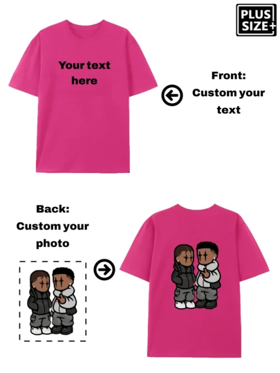 Plus Size Customized Photo Print Men's T-Shirt(Up To 6XL), Personalized Custom Men's Graphic Round Neck T-Shirt, Men's Customized T-Shirt - Add Your Own Text And Image