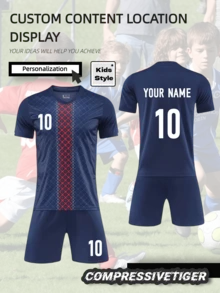 2-Pack Kids' Custom Soccer Jersey Set – Personalized Name & Number, Quick-Dry Moisture-Wicking Paris Short Sleeve T-Shirt + Shorts – Football Club Style Sports Gift. Halloween, Thanksgiving, Christmas And New Year Gifts - Navy Blue - View 1