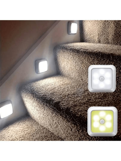 1 pieza/Set de 3 luces LED nocturnas con sensor de movimiento automático, lámpara de pared inalámbrica, funciona con pilas (pilas no incluidas), ahorro de energía, apta para escaleras, gabinetes, baños, pasos, dormitorios, pasillos y decoración interior