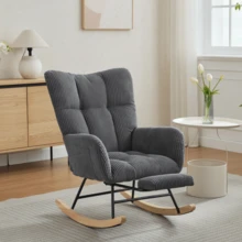 Modern Nursery Rocking Chair, Upholstered Glider Chair With High Backrest, Rocker Accent Armchair With Solid Wood Legs For Nursery Bedroom Living Room DARK GRAY-1877 - Multicolor - View 9