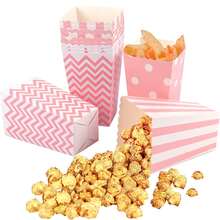 30/10 bolsas de papel para palomitas de maíz de color rosa, envases para aperitivos, dulces, bolsas de rayas para palomitas de maíz para noche de cine, fiesta de cumpleaños, Navidad - Caja de palomitas de maíz - Ver 2