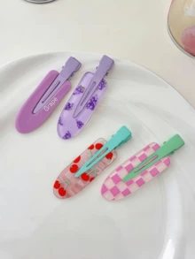 6个女士夏季多巴胺色水果发夹，颜色随机，无痕，可用于夹刘海、鬓角，为您的造型增添个性化元素，适合日常使用、化妆、摄影和通勤，设计时尚、优雅、简约。纯色发夹，塑料材质。无论是休闲日、派对、通勤、度假、夏季造型，还是其他场合，这款发夹都是您的理想之选。它适用于各种发饰、美发工具、卷发配饰、秋季、女士配饰、美发用品等。 - 彩色 - 查看 6