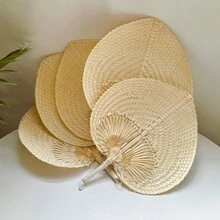 1 件 7.8/11.8 英寸手工编织藤条心形风扇，桃形装饰，轻薄，适用于室内外降温 - 杏色 - 查看 4