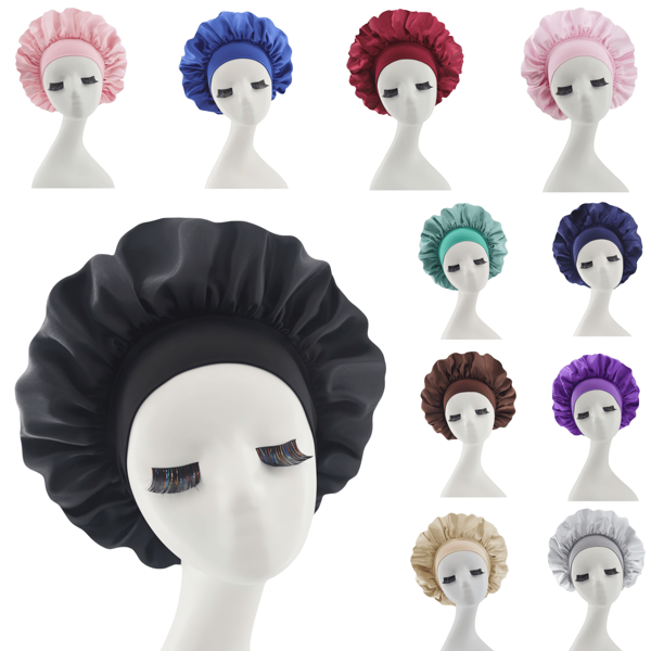 1/2 pièces Bonnet de nuit en satin de soie pour cheveux bouclés de femmes - Bande élastique large et respirante, hydratation saine pendant la nuit, bonnet de nuit multifonction pour la rentrée scolaire