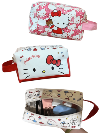 Sanrio 1pc Hello Kitty Large Capacity Makeup Bag - Portable, Hypoallergenic Nylon Travel Organizer With Vibrant Cartoon Design, Ideal For Cosmetics & Stationery, Perfect Birthday Gift